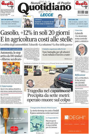 Prima pagina Nuovo Quotidiano di Puglia (Lecce) di oggi - Quotidiano regionale