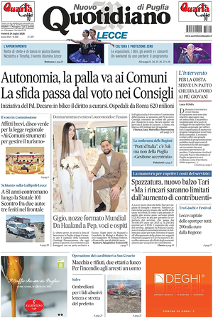 Prima pagina Nuovo Quotidiano di Puglia (Lecce) di oggi - Quotidiano regionale