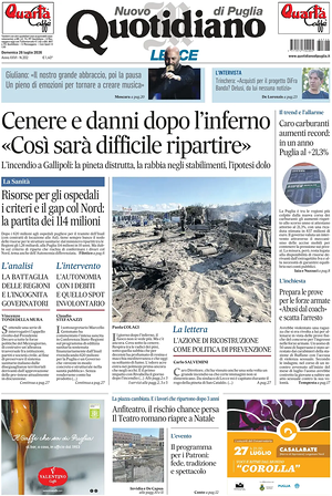 Prima pagina Nuovo Quotidiano di Puglia (Lecce) di oggi - Quotidiano regionale