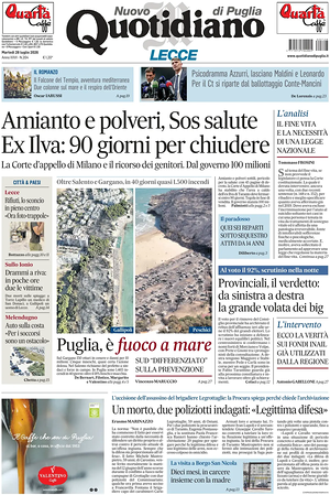 Prima pagina Nuovo Quotidiano di Puglia (Lecce) di oggi - Quotidiano regionale