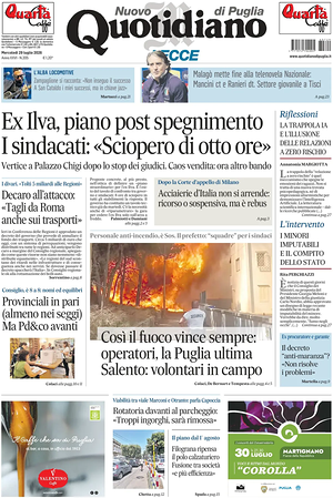 Prima pagina Nuovo Quotidiano di Puglia (Lecce) di oggi - Quotidiano regionale