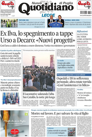 Prima pagina Nuovo Quotidiano di Puglia (Lecce) di oggi - Quotidiano regionale