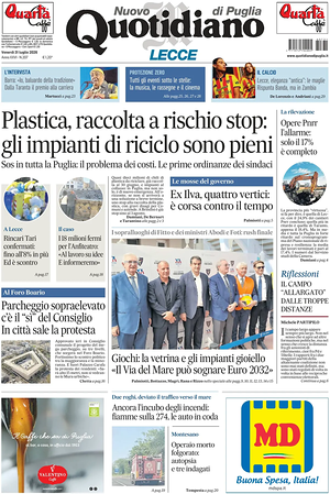 Prima pagina Nuovo Quotidiano di Puglia (Lecce) di oggi - Quotidiano regionale