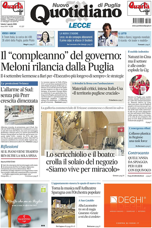 Prima pagina Nuovo Quotidiano di Puglia (Lecce) di oggi - Quotidiano regionale