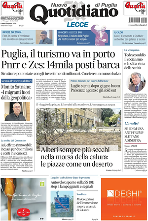 Prima pagina Nuovo Quotidiano di Puglia (Lecce) di oggi - Quotidiano regionale