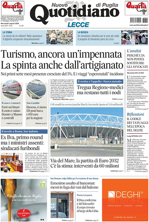 Prima pagina Nuovo Quotidiano di Puglia (Lecce) di oggi - Quotidiano regionale