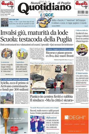 Prima pagina Nuovo Quotidiano di Puglia (Lecce) di oggi - Quotidiano regionale