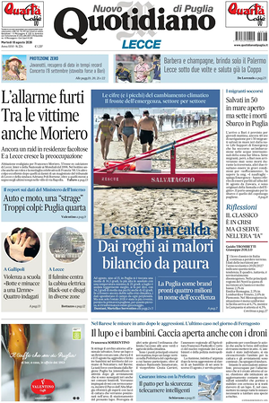 Prima pagina Nuovo Quotidiano di Puglia (Lecce) di oggi - Quotidiano regionale