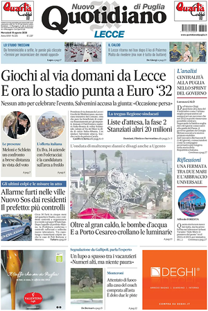 Prima pagina Nuovo Quotidiano di Puglia (Lecce) di oggi - Quotidiano regionale