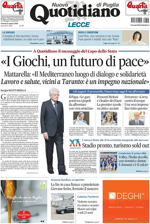 Prima pagina Nuovo Quotidiano di Puglia (Lecce) di oggi - Quotidiano regionale