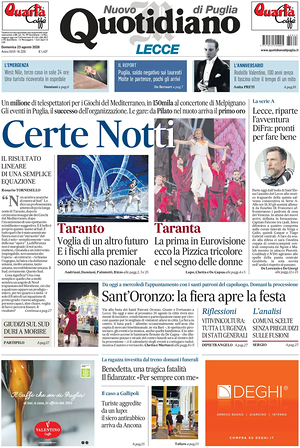 Prima pagina Nuovo Quotidiano di Puglia (Lecce) di oggi - Quotidiano regionale