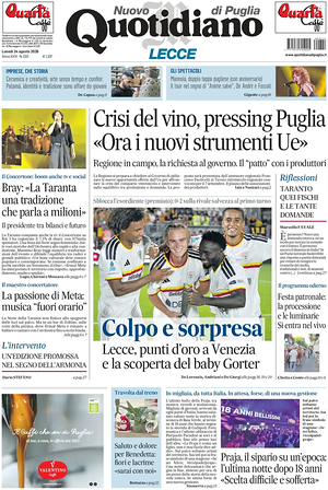 Prima pagina Nuovo Quotidiano di Puglia (Lecce) di oggi - Quotidiano regionale