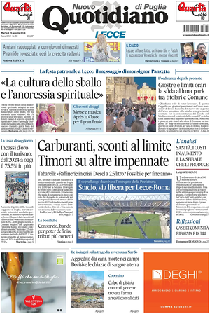 Prima pagina Nuovo Quotidiano di Puglia (Lecce) di oggi - Quotidiano regionale