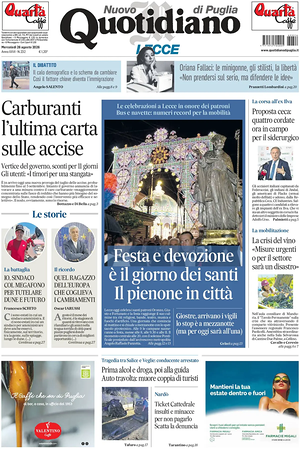 Prima pagina Nuovo Quotidiano di Puglia (Lecce) di oggi - Quotidiano regionale