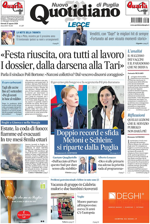 Prima pagina Nuovo Quotidiano di Puglia (Lecce) di oggi - Quotidiano regionale