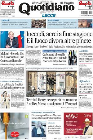 Prima pagina Nuovo Quotidiano di Puglia (Lecce) di oggi - Quotidiano regionale