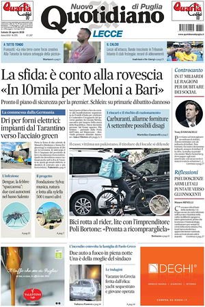 Prima pagina Nuovo Quotidiano di Puglia (Lecce) di oggi - Quotidiano regionale