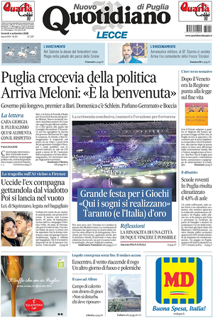 Prima pagina Nuovo Quotidiano di Puglia (Lecce) di oggi - Quotidiano regionale