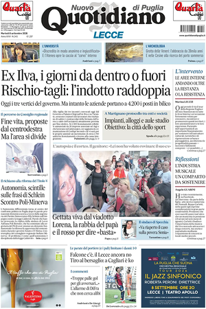 Prima pagina Nuovo Quotidiano di Puglia (Lecce) di oggi - Quotidiano regionale