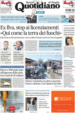Prima pagina Nuovo Quotidiano di Puglia (Lecce) di oggi - Quotidiano regionale