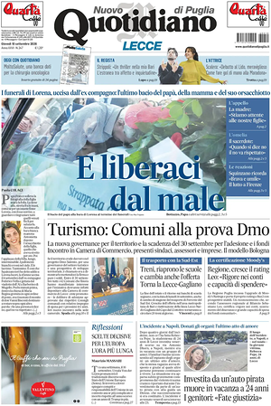 Prima pagina Nuovo Quotidiano di Puglia (Lecce) di oggi - Quotidiano regionale