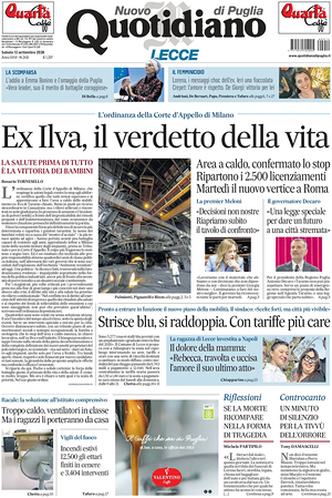 Prima pagina Nuovo Quotidiano di Puglia (Lecce) di oggi - Quotidiano regionale