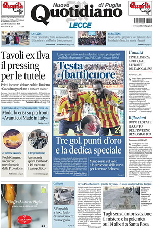 Prima pagina Nuovo Quotidiano di Puglia (Lecce) di oggi - Quotidiano regionale