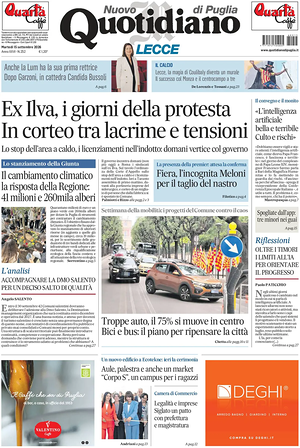 Prima pagina Nuovo Quotidiano di Puglia (Lecce) di oggi - Quotidiano regionale