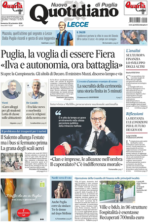 Prima pagina Nuovo Quotidiano di Puglia (Lecce) di oggi - Quotidiano regionale