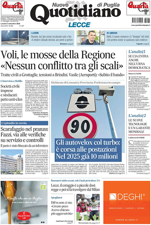 Prima pagina Nuovo Quotidiano di Puglia (Lecce) di oggi - Quotidiano regionale