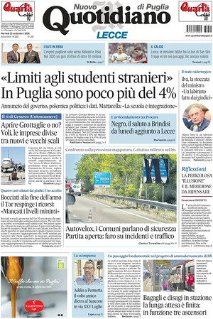 Prima pagina Nuovo Quotidiano di Puglia (Lecce) di oggi - Quotidiano regionale