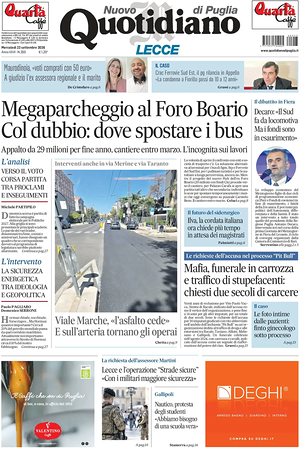 Prima pagina Nuovo Quotidiano di Puglia (Lecce) di oggi - Quotidiano regionale