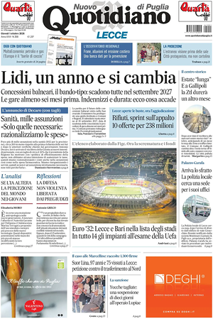 Prima pagina Nuovo Quotidiano di Puglia (Lecce) di oggi - Quotidiano regionale