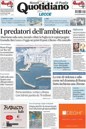 Prima pagina Nuovo Quotidiano di Puglia (Lecce) di oggi - Quotidiano regionale