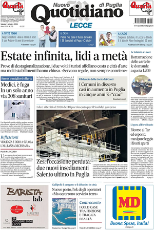 Prima pagina Nuovo Quotidiano di Puglia (Lecce) di oggi - Quotidiano regionale