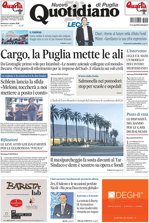 Prima pagina Nuovo Quotidiano di Puglia (Lecce) di oggi - Quotidiano regionale