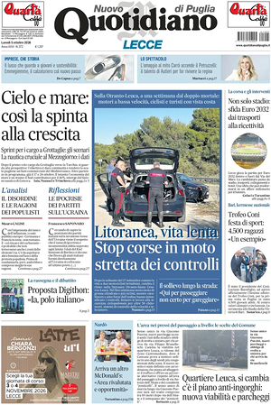 Prima pagina Nuovo Quotidiano di Puglia (Lecce) di oggi - Quotidiano regionale