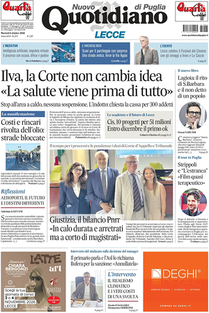 Prima pagina Nuovo Quotidiano di Puglia (Lecce) di oggi - Quotidiano regionale