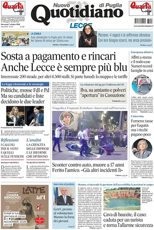 Prima pagina Nuovo Quotidiano di Puglia (Lecce) di oggi - Quotidiano regionale