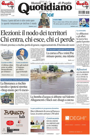 Prima pagina Nuovo Quotidiano di Puglia (Lecce) di oggi - Quotidiano regionale