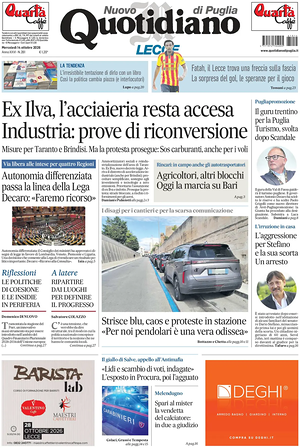 Prima pagina Nuovo Quotidiano di Puglia (Lecce) di oggi - Quotidiano regionale