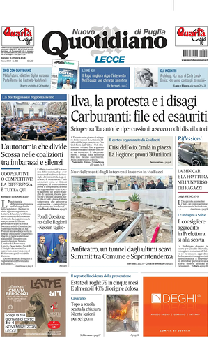 Prima pagina Nuovo Quotidiano di Puglia (Lecce) di oggi - Quotidiano regionale