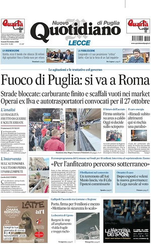 Prima pagina Nuovo Quotidiano di Puglia (Lecce) di oggi - Quotidiano regionale