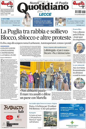 Prima pagina Nuovo Quotidiano di Puglia (Lecce) di oggi - Quotidiano regionale