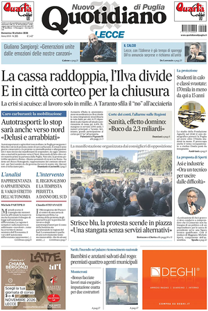 Prima pagina Nuovo Quotidiano di Puglia (Lecce) di oggi - Quotidiano regionale
