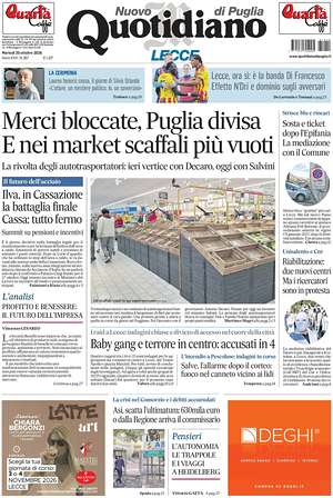 Prima pagina Nuovo Quotidiano di Puglia (Lecce) di oggi - Quotidiano regionale