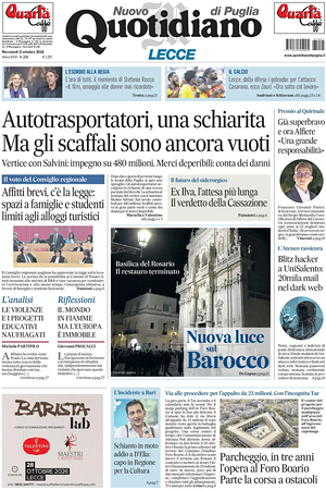 Prima pagina Nuovo Quotidiano di Puglia (Lecce) di oggi - Quotidiano regionale