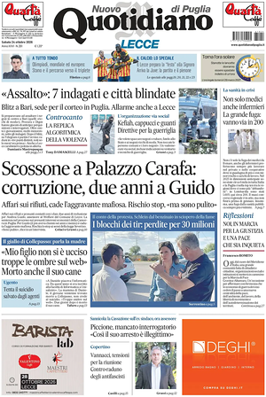 Prima pagina Nuovo Quotidiano di Puglia (Lecce) di oggi - Quotidiano regionale