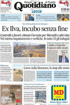 Prima pagina Nuovo Quotidiano di Puglia (Lecce) di oggi - Quotidiano regionale