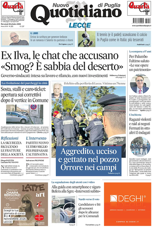 Prima pagina Nuovo Quotidiano di Puglia (Lecce) di oggi - Quotidiano regionale